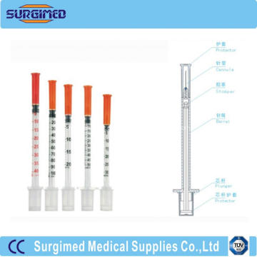 Seringa de insulina descartável unibody médica